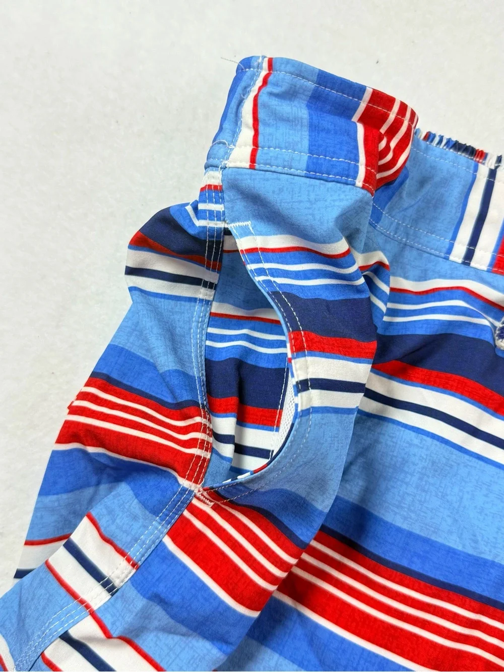Johnnie-O Swim Trunks Medium Blue Red White Stripes Coastal Nautical
